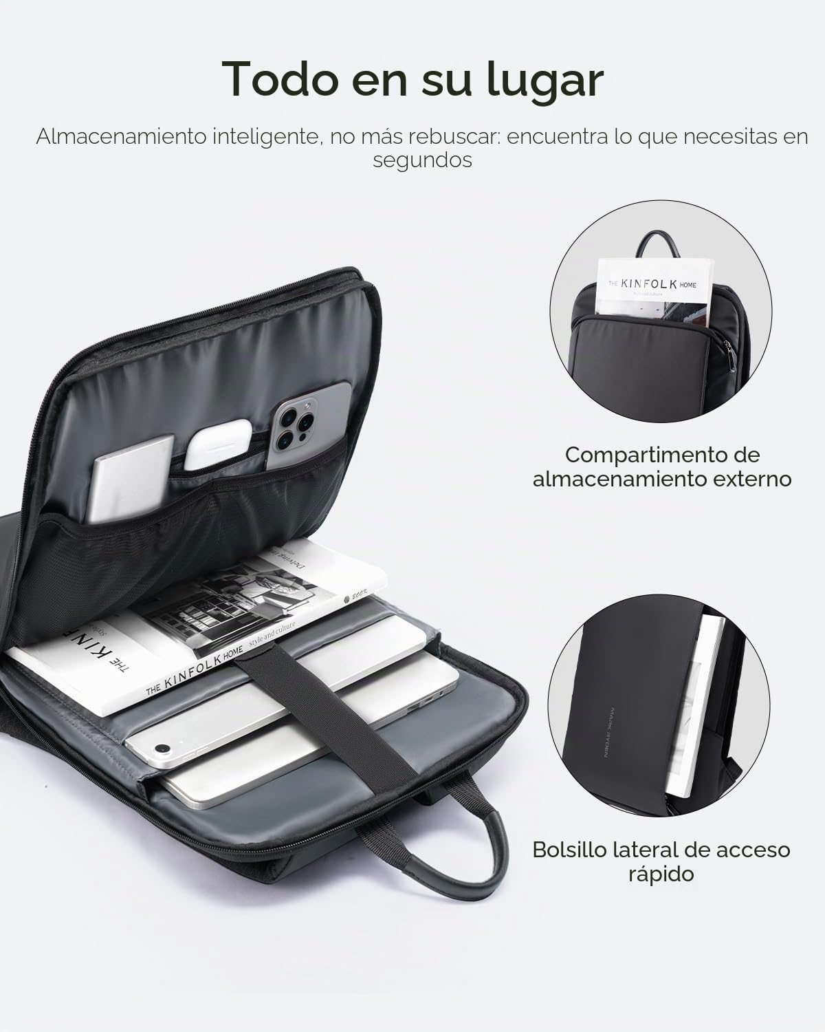 MARK RYDEN Mochila delgada para portátil de negocios para hombre, mochila ultraligera de trayecto con cremalleras YKK y respaldo acolchado transpirable, para uso urbano y universitario