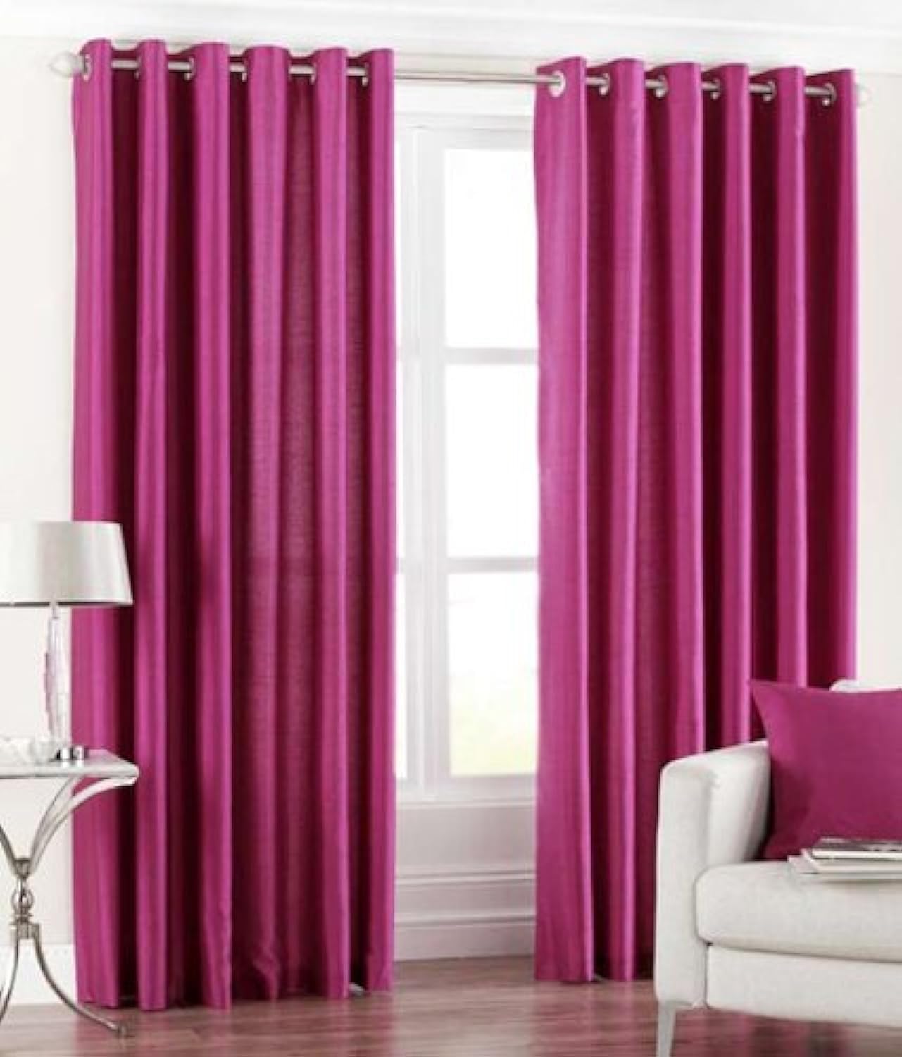 Exporthub Dark Pink Plain Eyelet Very Long Door Curtains Set of 2 Pc 10 Feet, (EHSPR220_104)