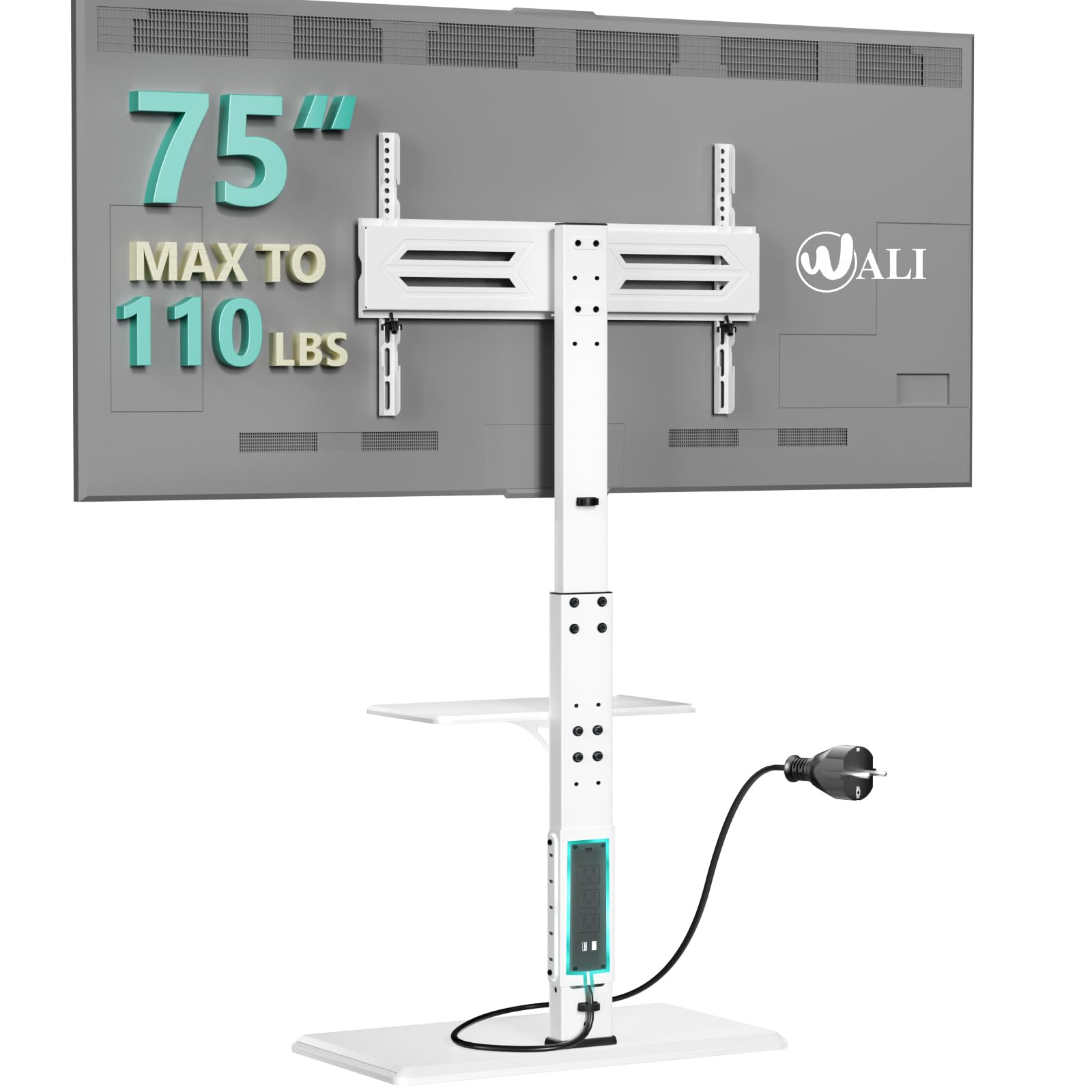 WALI Floor TV Stand with Power Outlet & AV Shelf, Tall TV Stand Mount for 32-75 inch TV up to 110 lbs, Swivel and Height Adjustable TV Stands with
