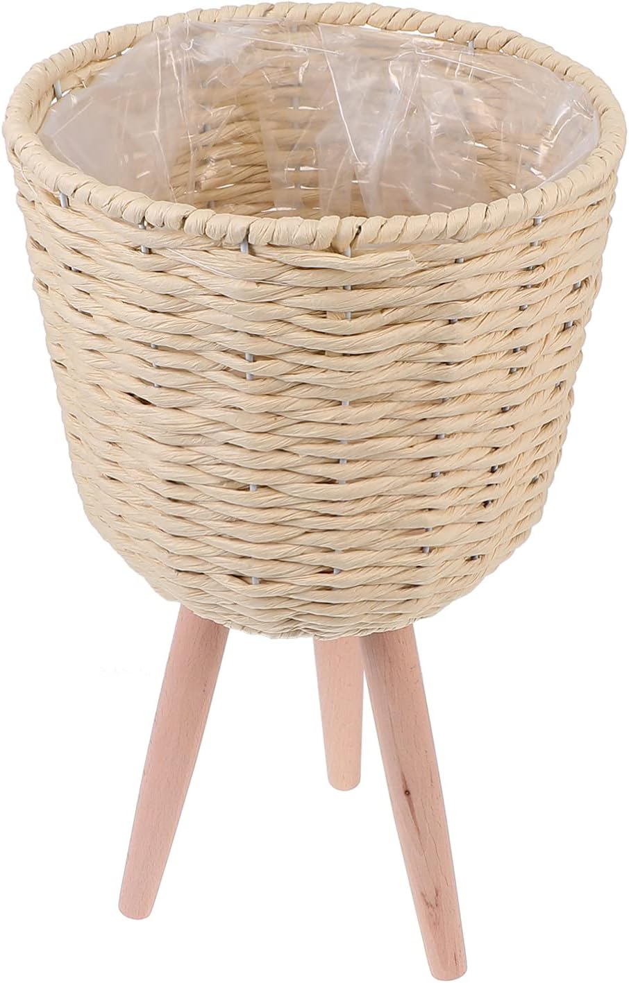 MNDEAN Round Floor Baskets Rattan Plant Stand Handwoven Basket Planter Beige Wicker Plant Pot with Stand Flower Pot Holder Indoor and Outdoor Plant Display