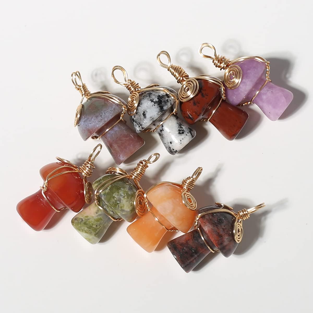 LHJ 10 Pcs Natural Stone Pendants Mushroom Shape Chakra Crystal Agate Stone Copper Wire Knitting Charms for Jewelry Making Necklace - Image 5