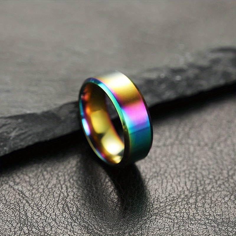 Image of El Regalo Solid Stainless Steel 6mm Plain Classic Band Ring Comfort-Fit for Men Women- Anti Tarnish /Waterproof Plain Dome Stacking Simple Rings Bands Thumb Finger Ring (Rainbow Holographic, 18)