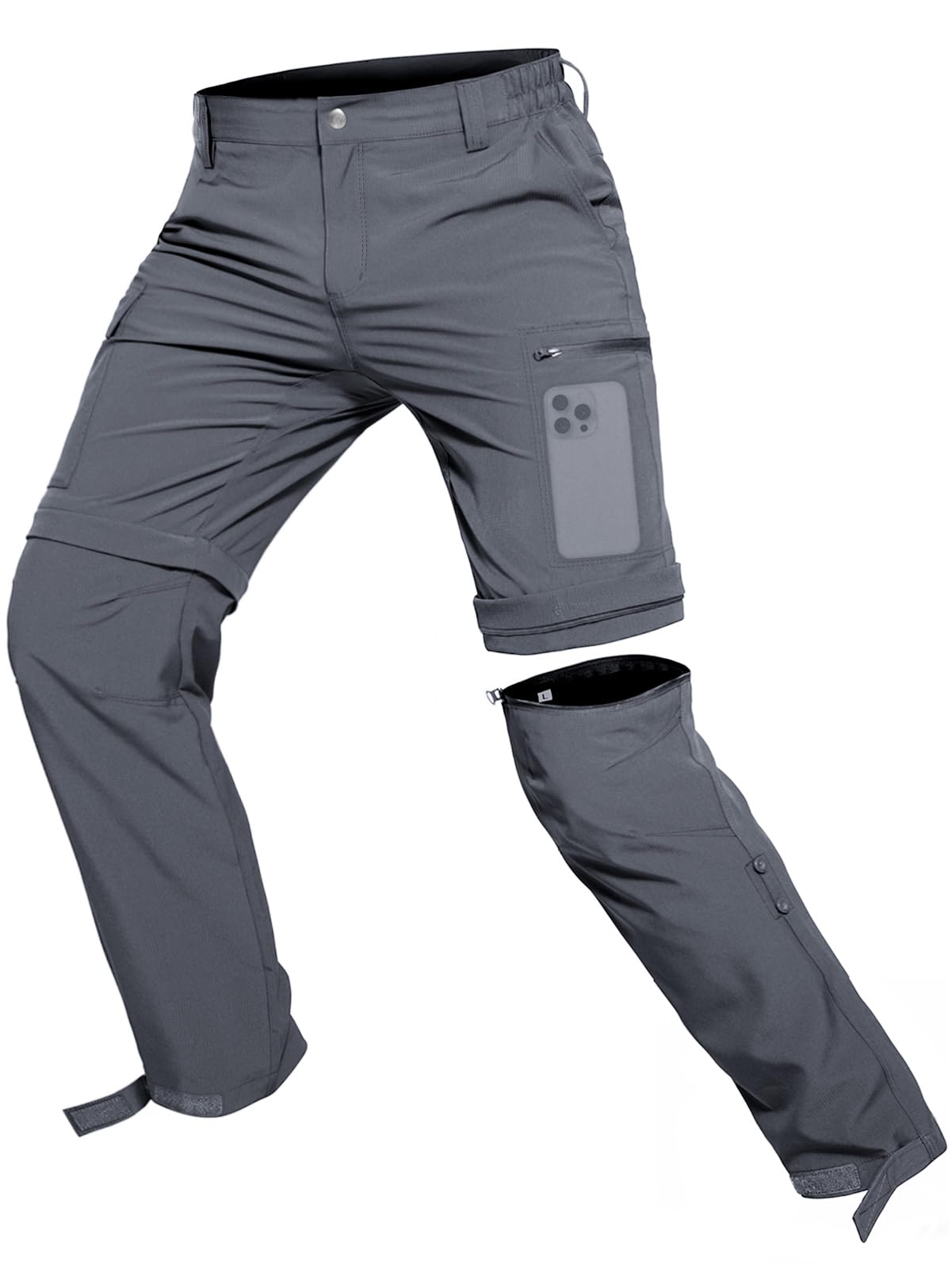 Hiauspor Pantalon de randonnée pour Homme Zip Off Pantalon d'extérieur Léger à séchage Rapide Stretch pour Le Trekking, la pêche, Le Cargo (Gris Foncé, XL)