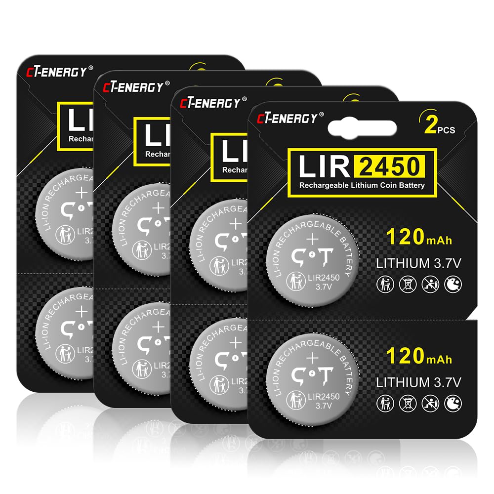 Rechargeable cr2450 Batteries 4 Pack 3.7V Lir2450 Battery 120mAh for Sensors