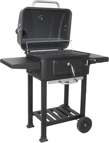 Deluxe Charcoal Braai with Heat Control, Easy Access Charcoal Door, Chimney, Thermometer & Side Shelves