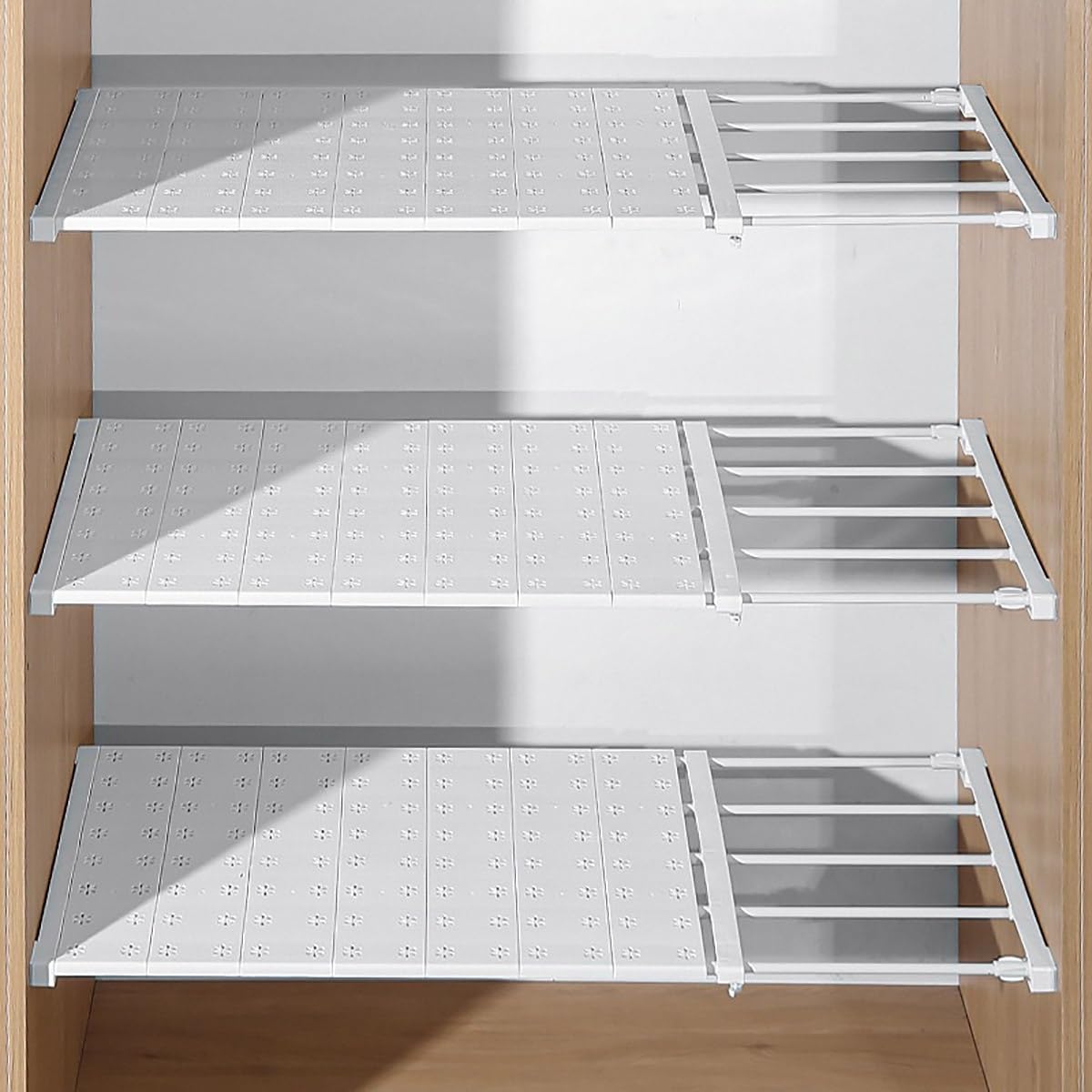 Expandable Wardrobe Storage Tension Shelf Telescopic Adjustable Storage Organiser,extendable Closet shelf,Divider Separator Rack Extendables Shelves for Bedrooms,Bathrooms,Cupboard,Shoe Cabinets(73-12