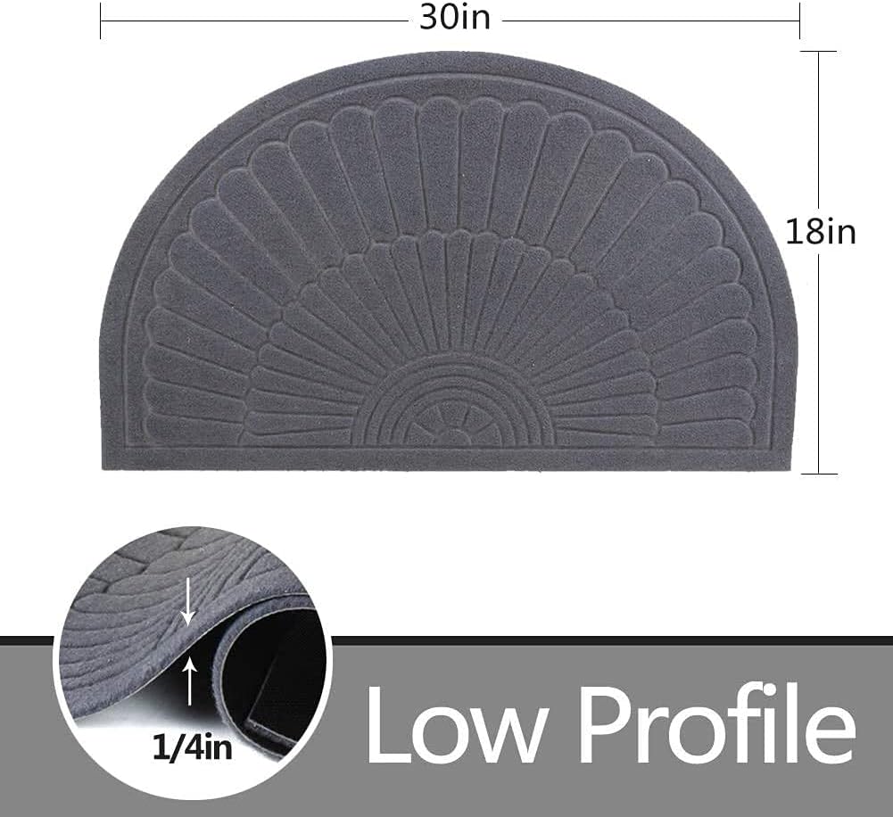 Morning View Doormat - Half Circle, Gray, Set of 2 - Low Profile Door Mat - Indoor Outdoor Rug - Absorbent, Dirt Trapper, Non Slip