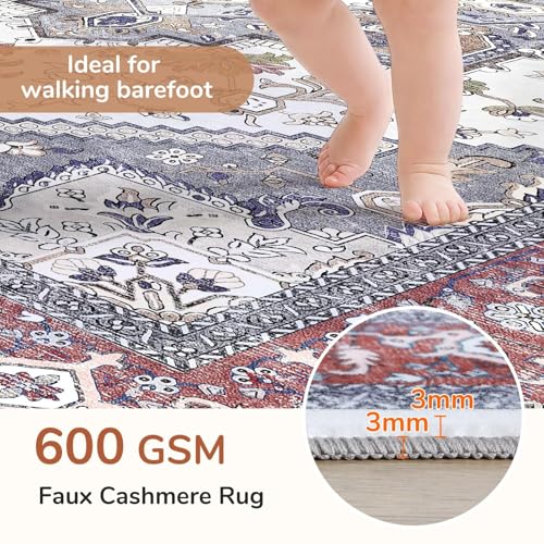 OPPODREAM Soft 6x9 Area Rugs, Washable Rug 6x9 with Non Slip Backing, Faux Cashmere Low-Pile 6 x 9 Carpet, Red & Grey