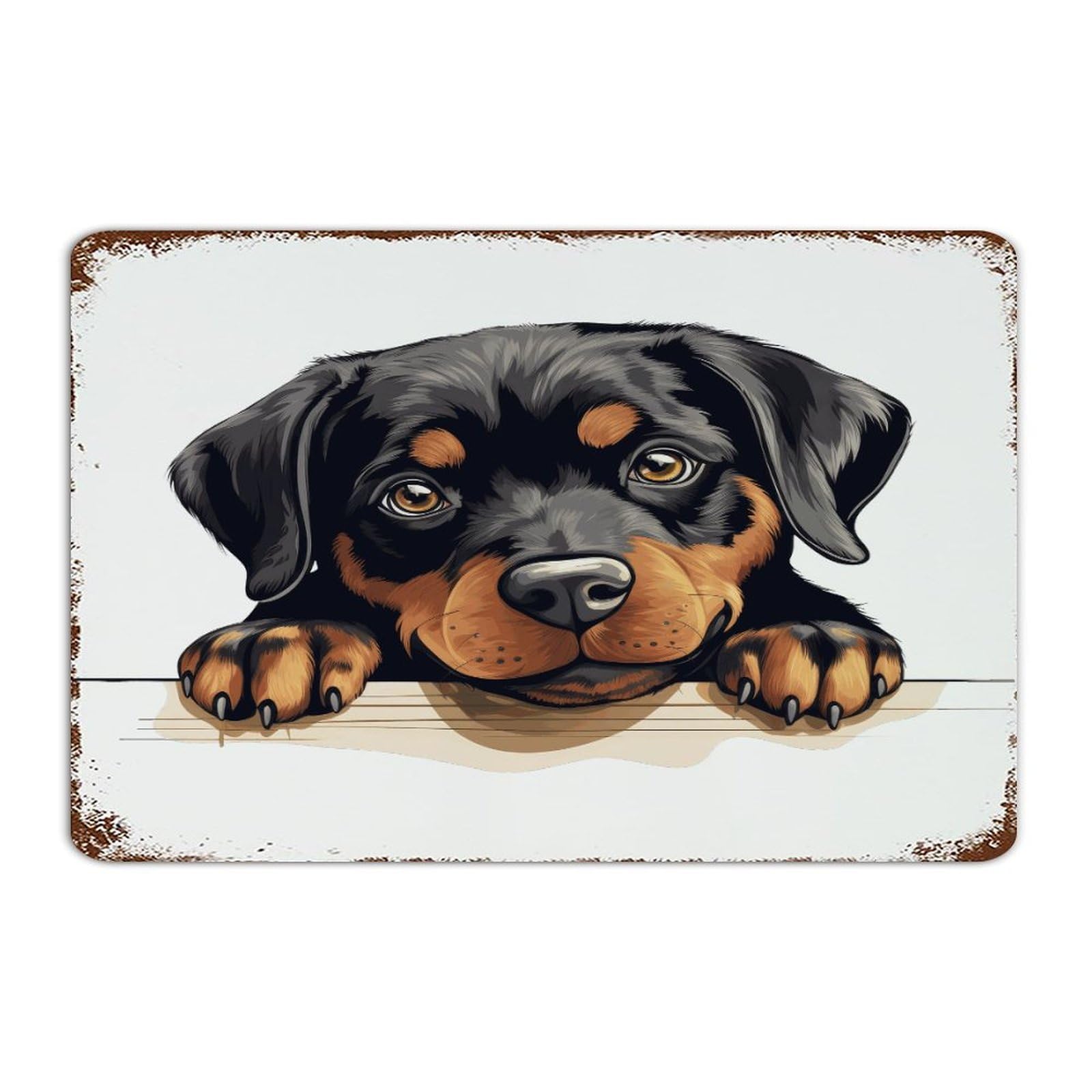 Poster Rottweiler en métal pour décorer votre porche, cabine rurale ou salon chaleureux