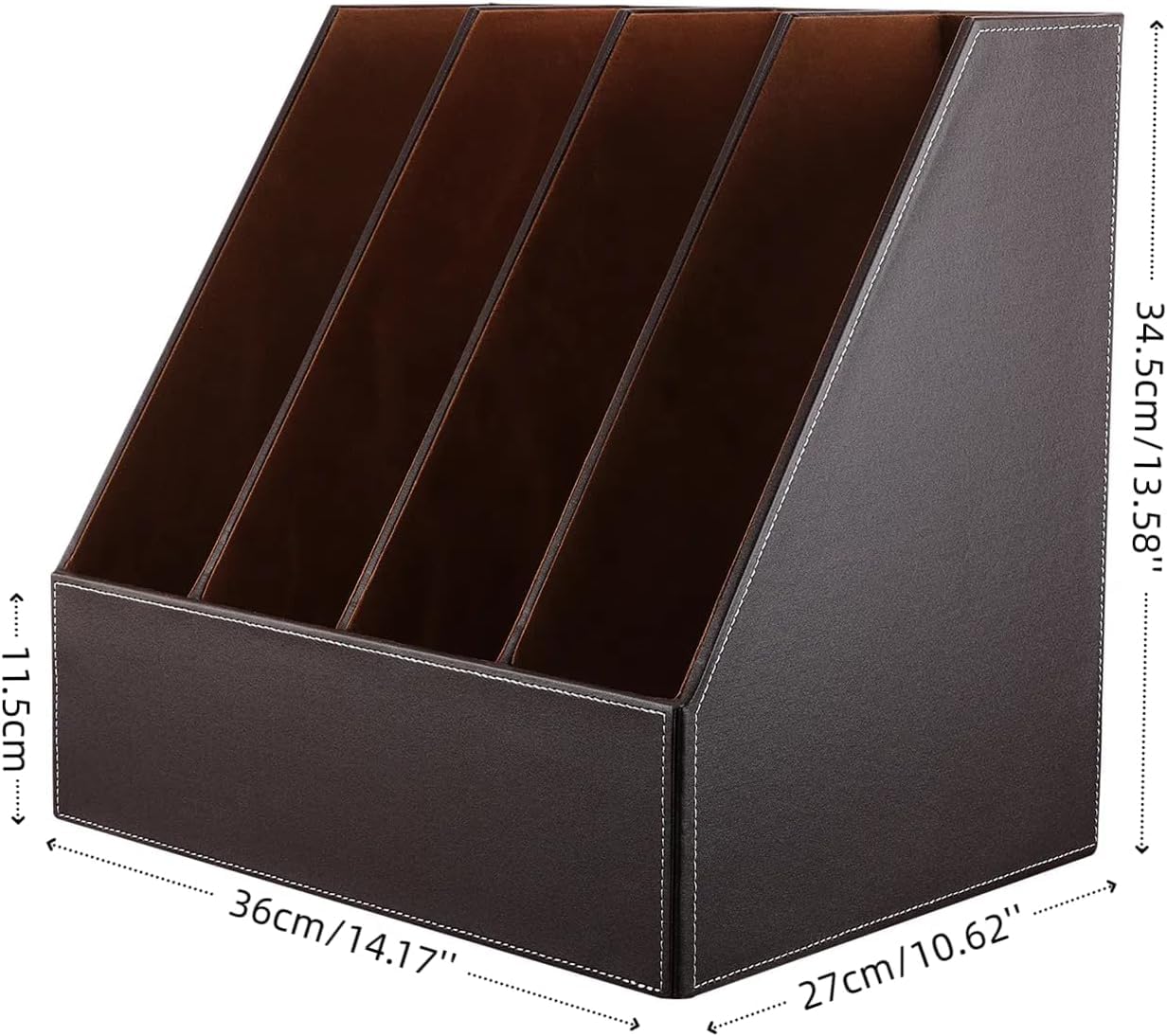 KINGFOM™ 4-Slot Wood Leather Desk Magazine File Holder Paper Book