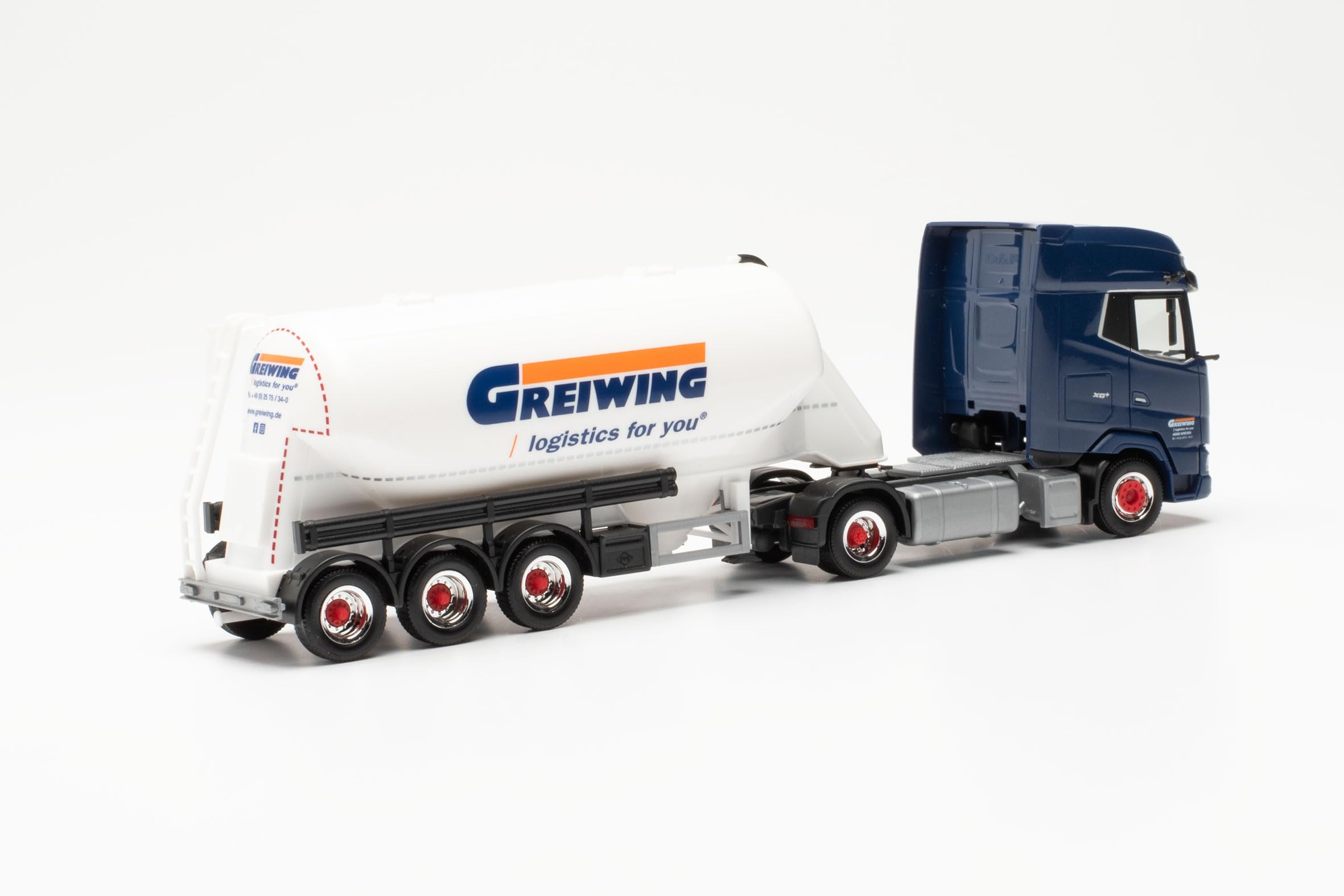 Herpa truck model DAF XG+ bulk semitrailer "Greiwing", on a scale of 1 : 87, plastic miniature, made in Germany - Image 2
