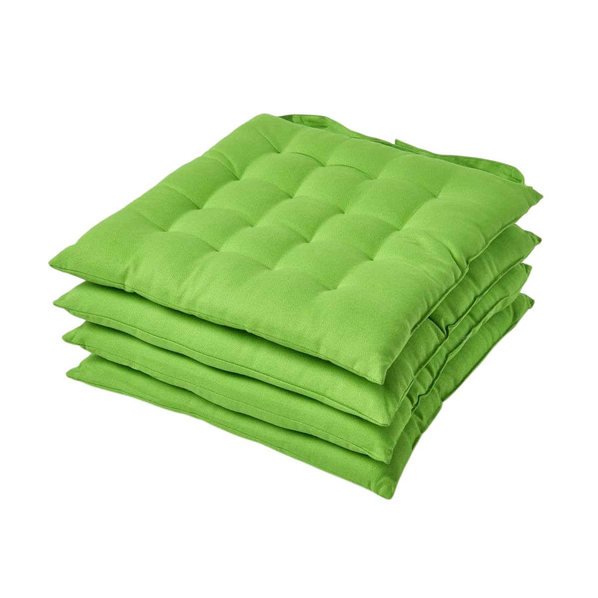 HOMESCAPES Lime Green Seat Pads for Dining Chair, Set of 4 100% Cotton Chair Pads with Straps, 40x40 cm โ image 1