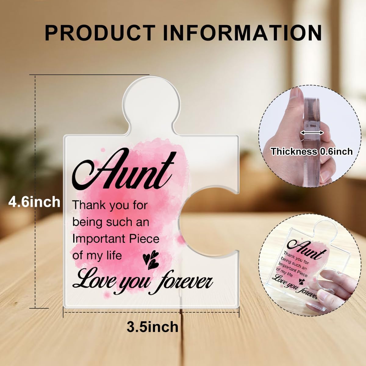 Aunt Gifts from Niece Nephew, Thank You Gifts for Auntie Birthday Christmas Wedding Mothers Day, Aunt Acrylic Puzzle Plaque Decorative - Image 2