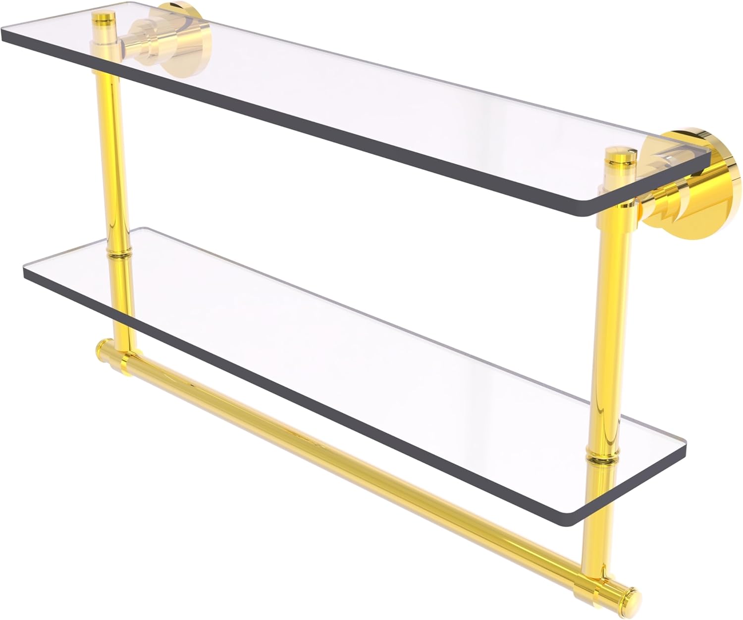Allied Brass WS-2TB/22-PB Washington Square Collection 22 Inch Two Tiered Glass Integrated Towel Bar Shelf, Polished Brass