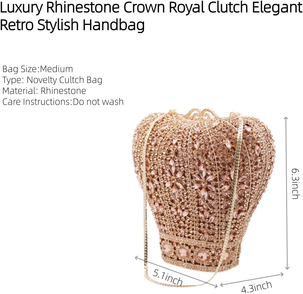 Women Rhinestone Luxury Crown Clutch Elegant Retro Royal Decoration Handbag Novel Design Shoulder Evening Bag