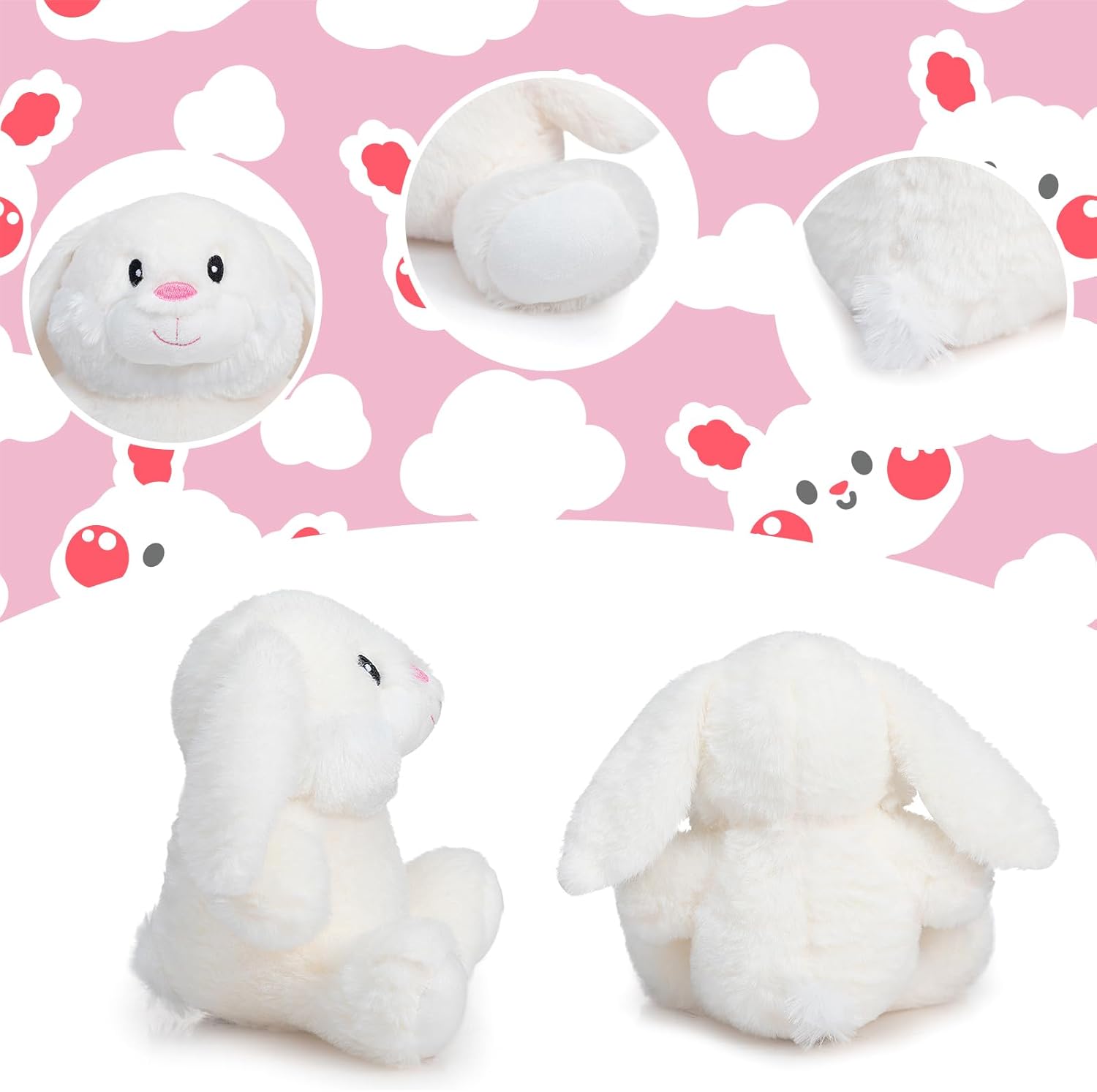HollyHOME Bunny Stuffed Animal, Easter Bunny Plush Toys, Soft and Cuddly Stuffed Rabbit Easter Gift for Kids Baby Girls 7inch White