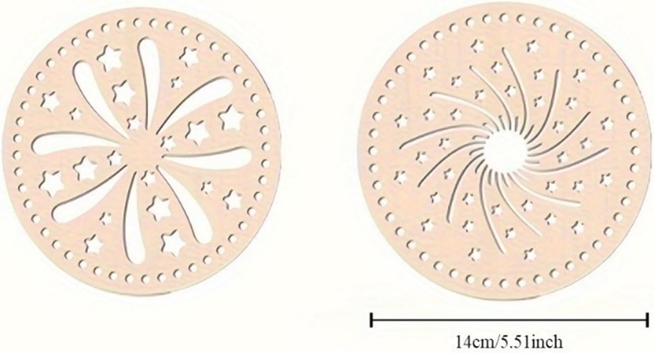Wooden Basket Bottom 2pcs Wood Basket Bottom Circle Blank Hollow Crochet Base DIY Bag Molding Process for Knitters(Type 3)