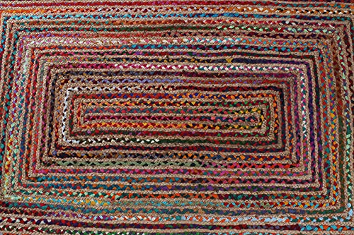 Casavani 100% Eco-Friendly Hand Braided Rug Geometric Multipurpose Multicolor Chindi Cotton & Jute Rug Best Uses For Indoor Room Decor Carpet,Hallway Enterway & Purch 3X5 4X6 10X16 Feet #TOP4