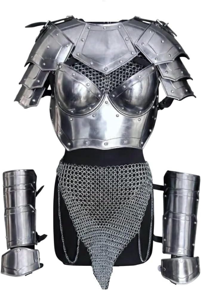 Medieval Women's Chainmail Armor Set - SCA LARP Female Knight Costume - Female Body Armor Suit - Halloween Costume