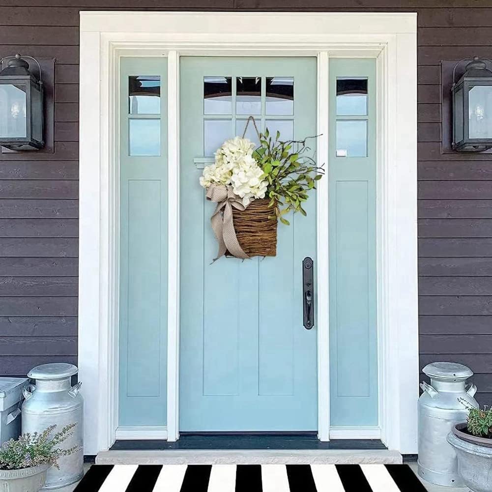 Panier Suspendu De Porte Hortensia Crème - Couronne Printanière Fleurs Sauvages | Décoration Maison, Porche Ou Mariage