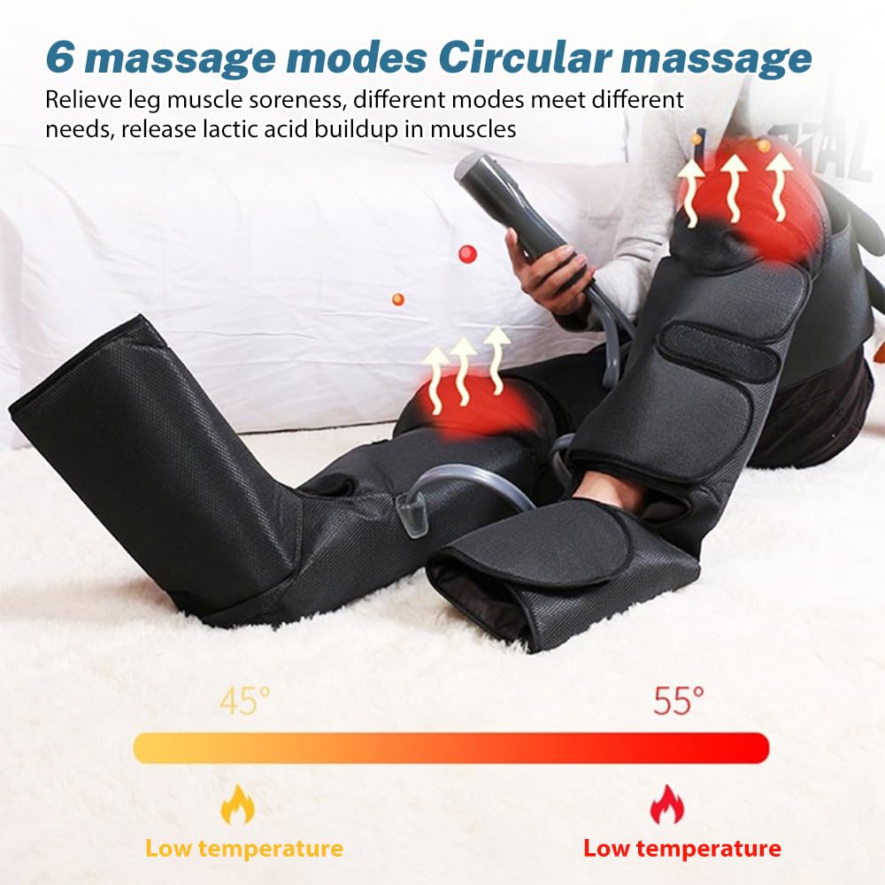 Masajeador de Piernas, Masajeador de Piernas para Circulación y Relajación, 6 Modos 3 Intensidades, 35-50℃ Ajustable, Adecuado para Masaje De Pies, Piernas, Molletas,