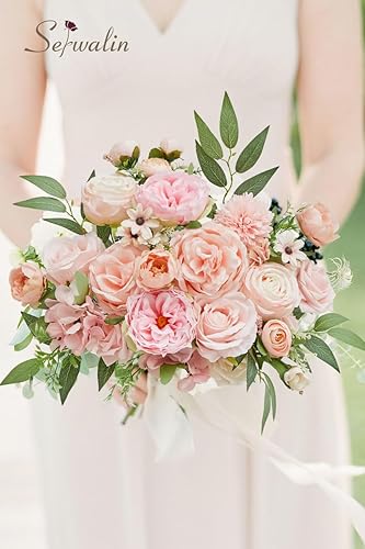 Miniatura 5 de Serwalin Flores artificiales, flores rosadas, flores falsas de boda, flores de torta para bricolaje, ramos de boda, centros de mesa de despedida de