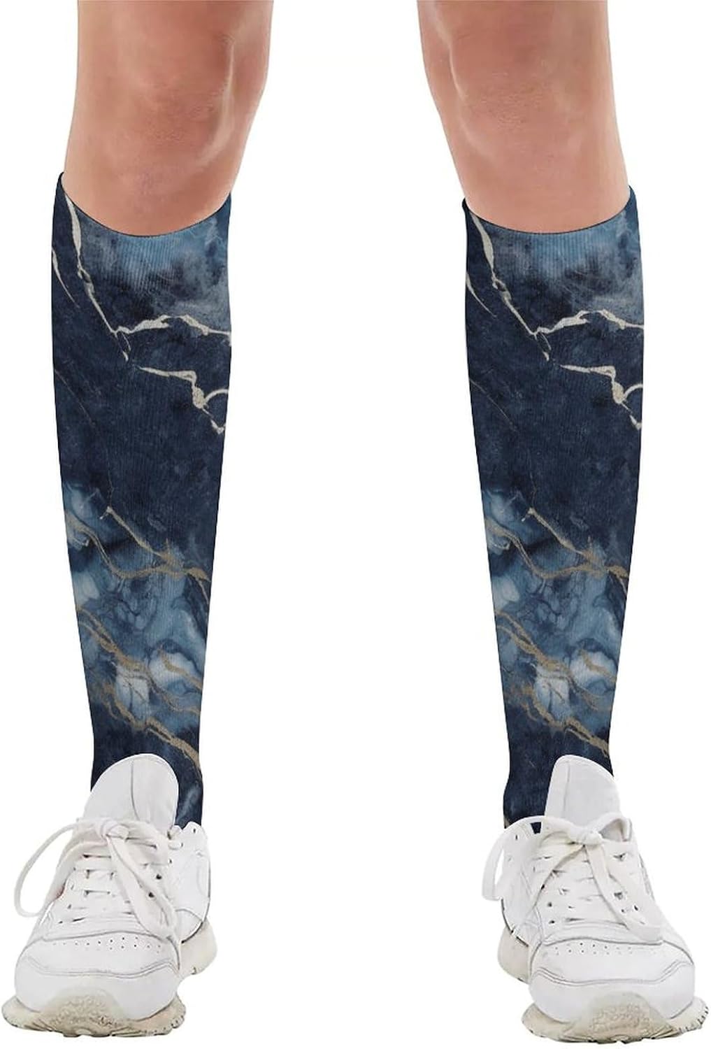 Marble Navy Blue Mixed Knee High Soccer Socks Moisture Wicking