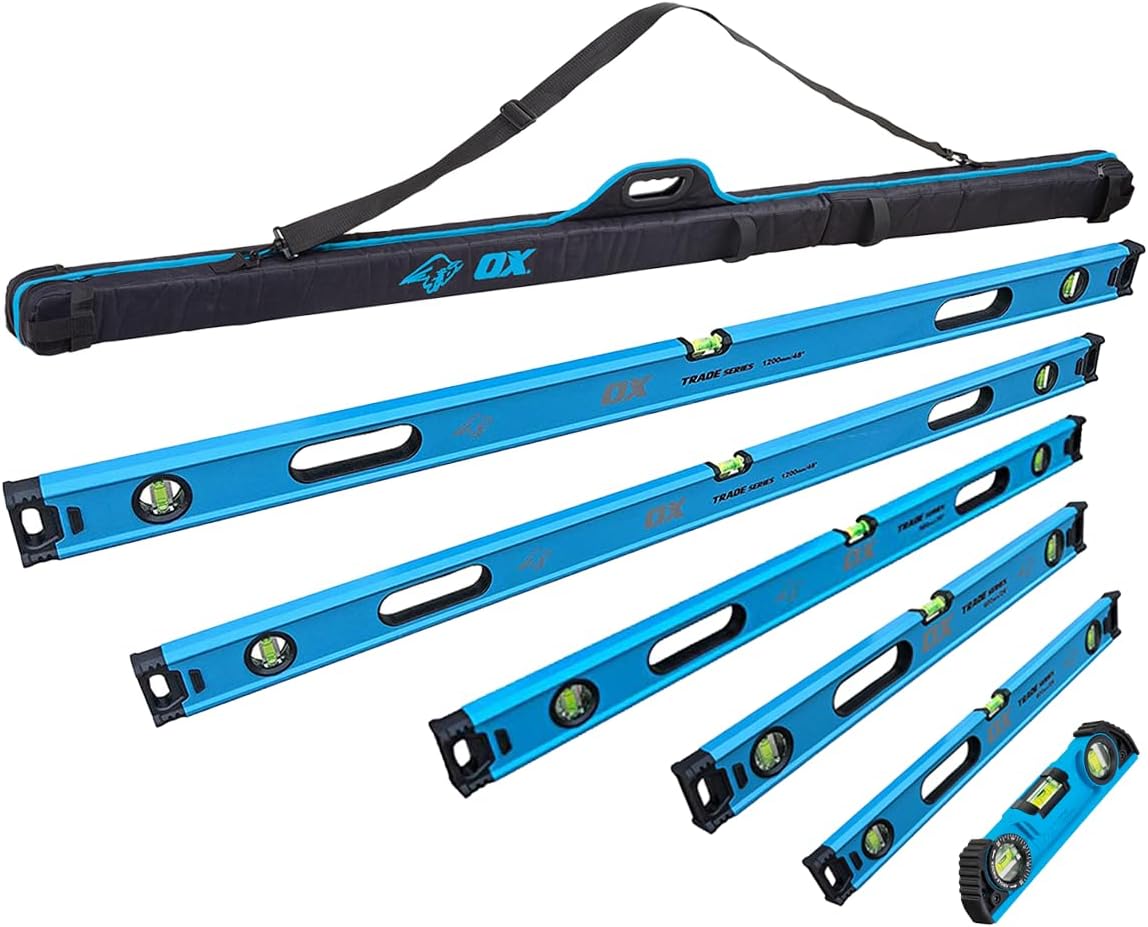 OX Trade 7-Piece Level Bundle | Pro Level Bag w/Trade Levels - 78", 72", 48", 36", 24", 10" Torpedo