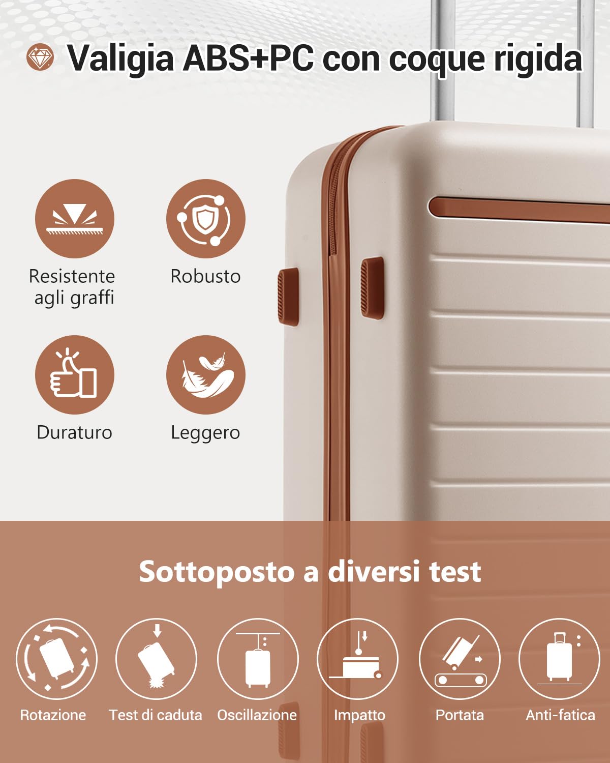 Kono Valigia Grande 76.5cm, Valigia da Viaggio Grande 23kg in Composito ABS+PC, Equipaggio Mano con 4 Ruote, Bianco
