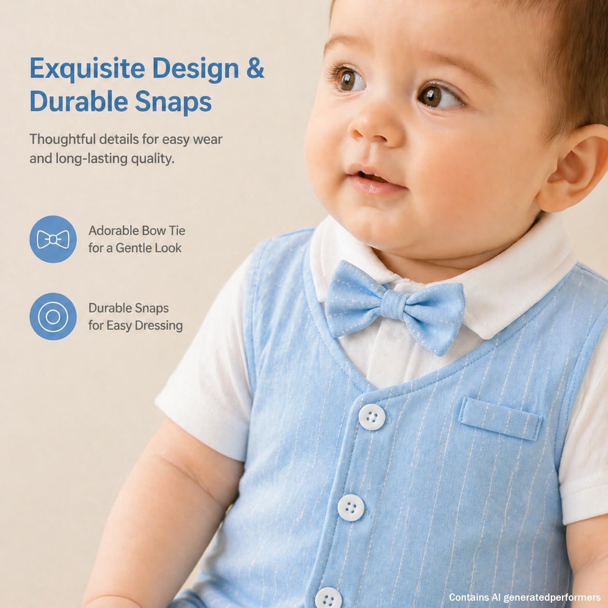 Gentleman Bow Tie Baby Boy Romper Soft Cotton Newborn Outfit for First Birthday Wedding Family Photo Gift