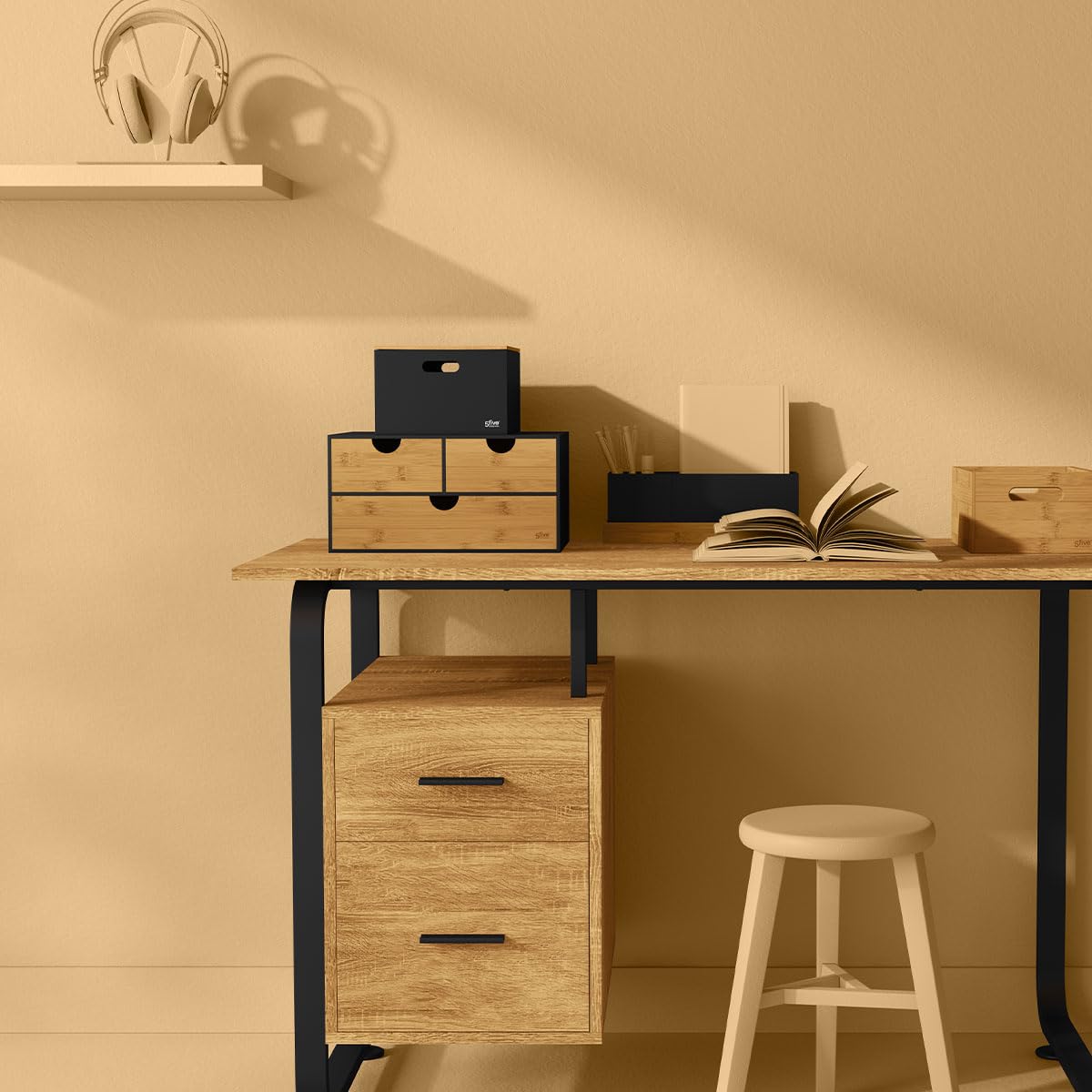 5 five simply smart Prostokątne przechowywanie 3 szuflady Bamboo Black Bava