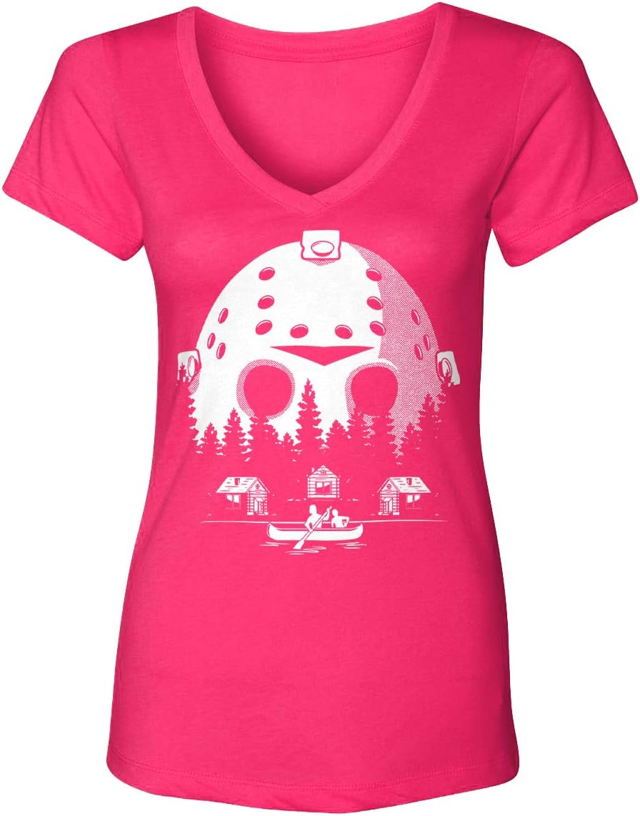 Camp Crystal Lake Scenery - Jason Mask Women's V-Neck T-Shirt