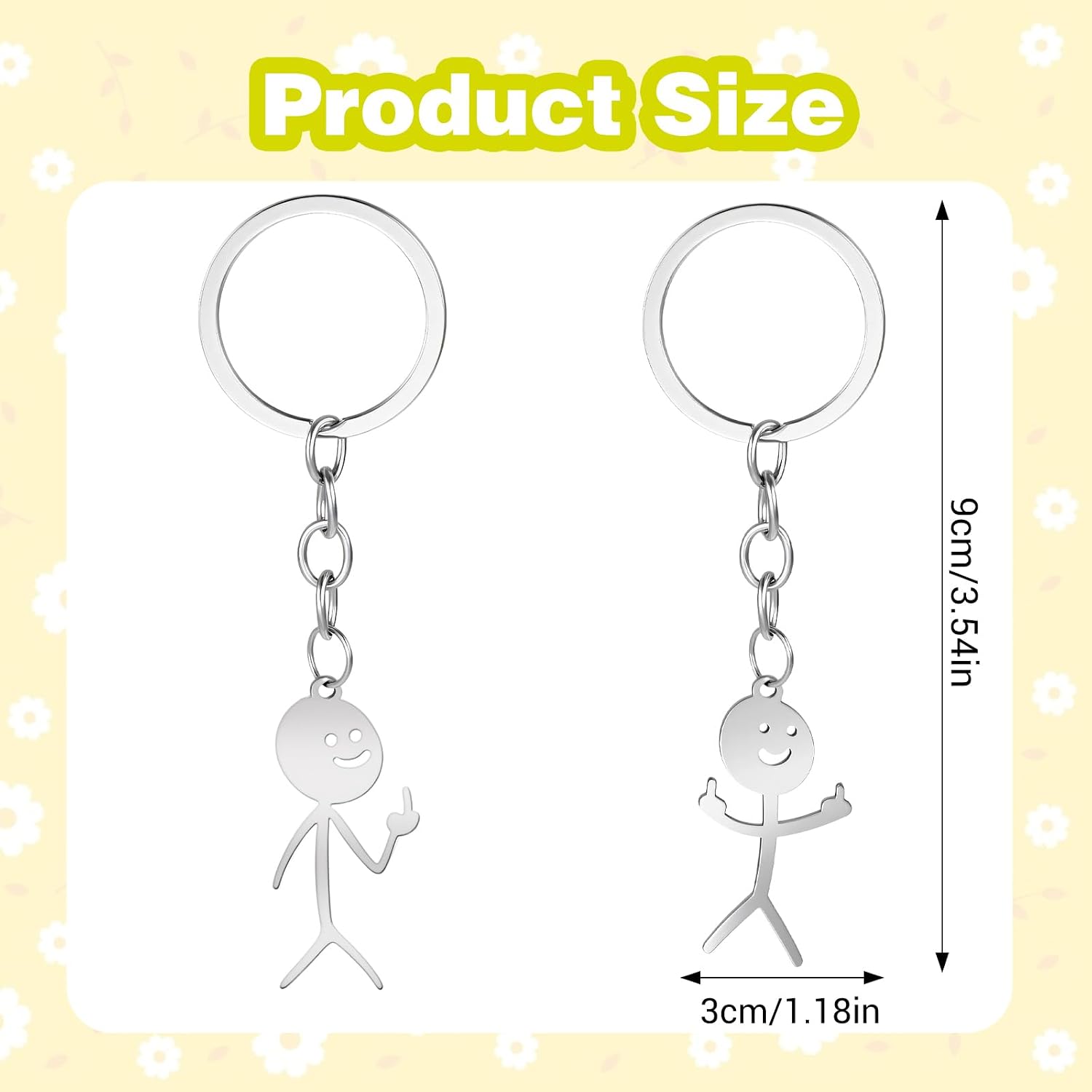 Ouligay 2 Pcs Funny Keychain,Middle Finger Keyring,Stickman Fun Keychains,Cool Gifts for Women,Stainless Steel Matching Keychains,Personalized Distance Friendship Gifts for Couple Friends(2 silver)