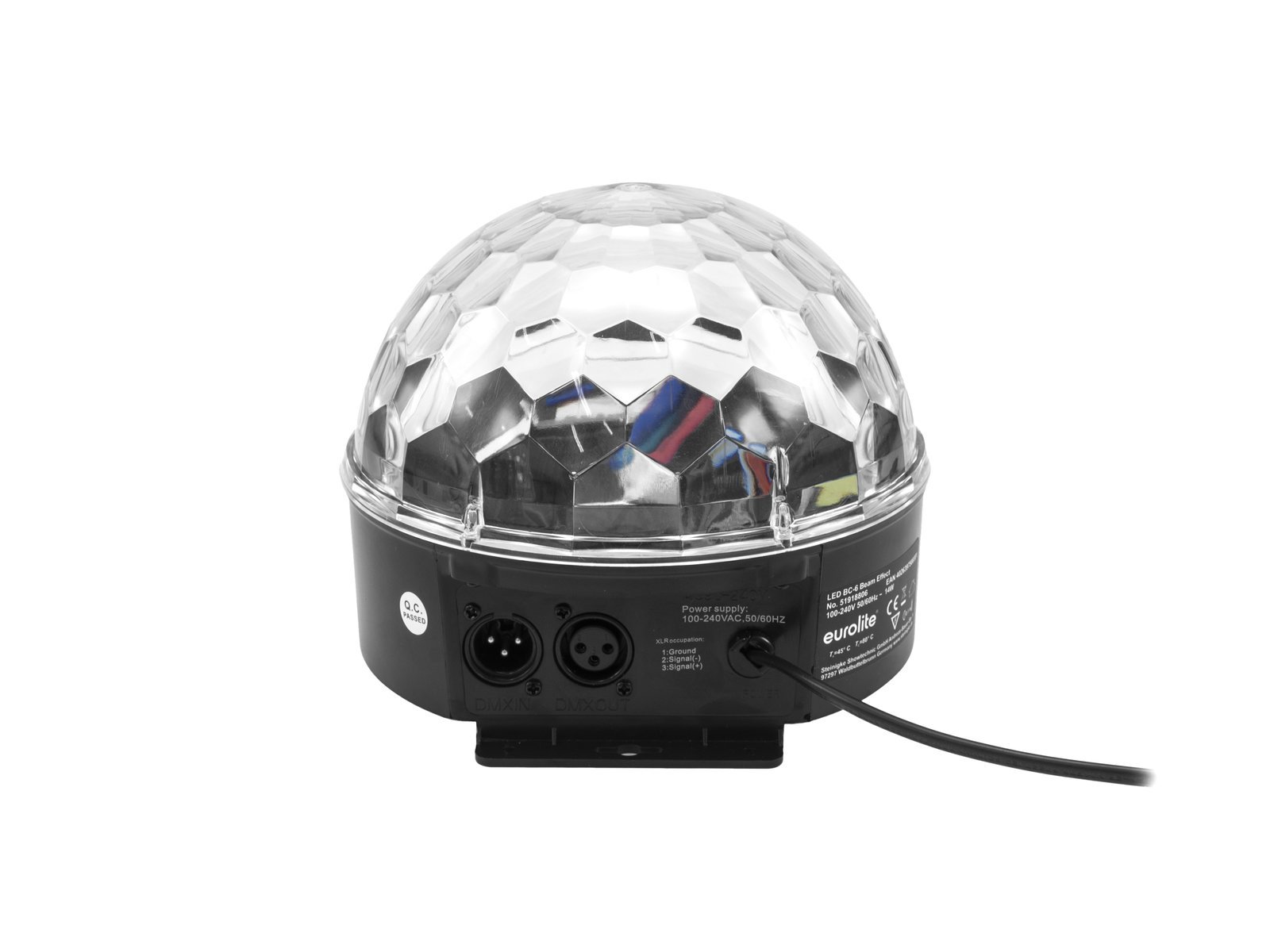 Eurolite LED BC-6 Strahleneffekt | Kompakter Spiegelkugel-Effekt mit leuchtenden Plexiglaskugel & DMX | Musiksteuerung über eingebautes Mikrofon