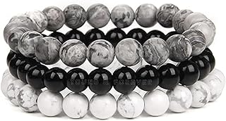 Young & Forever Reiki Crystal Beads Bracelets Original Black Onyx Howlite Map Jasper Set of 3 Bracelet Set