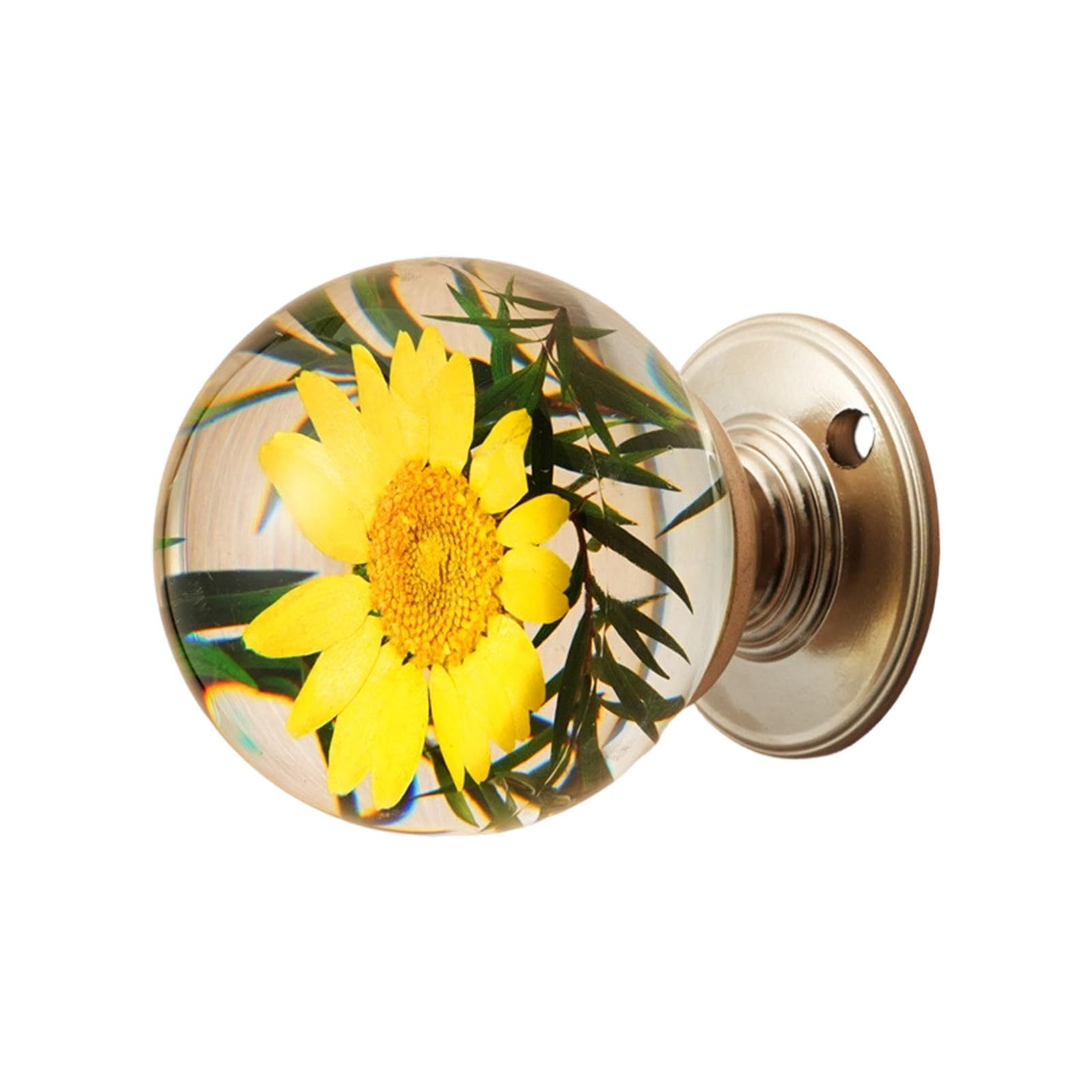 Kaeltsyn Yellow Chrysanthemum Cabinet Pull Unique Resin Wardrobe Knob Crystal Ball Unique Door Pulls Handles Kitchen Bedroom Furniture Hardware Resin Cabinet Knob