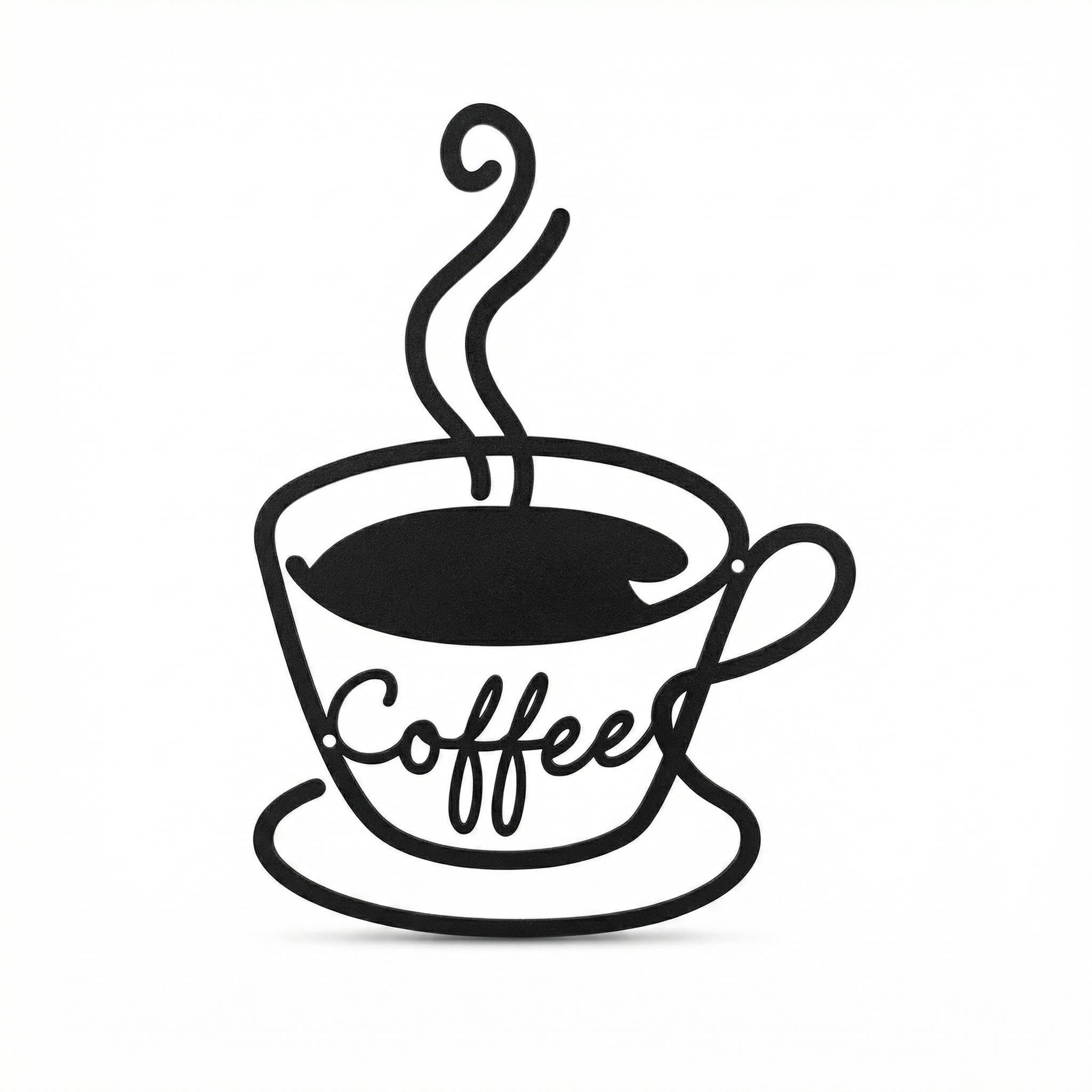 Cretvestsar Black Metal Wall Art Coffee Cup, Modern Iron Home Decor for Kitchen Wall Cafe Bar, Carbon Steel Hanging Sculpture for Dining Room Office, Minimalist Artwork