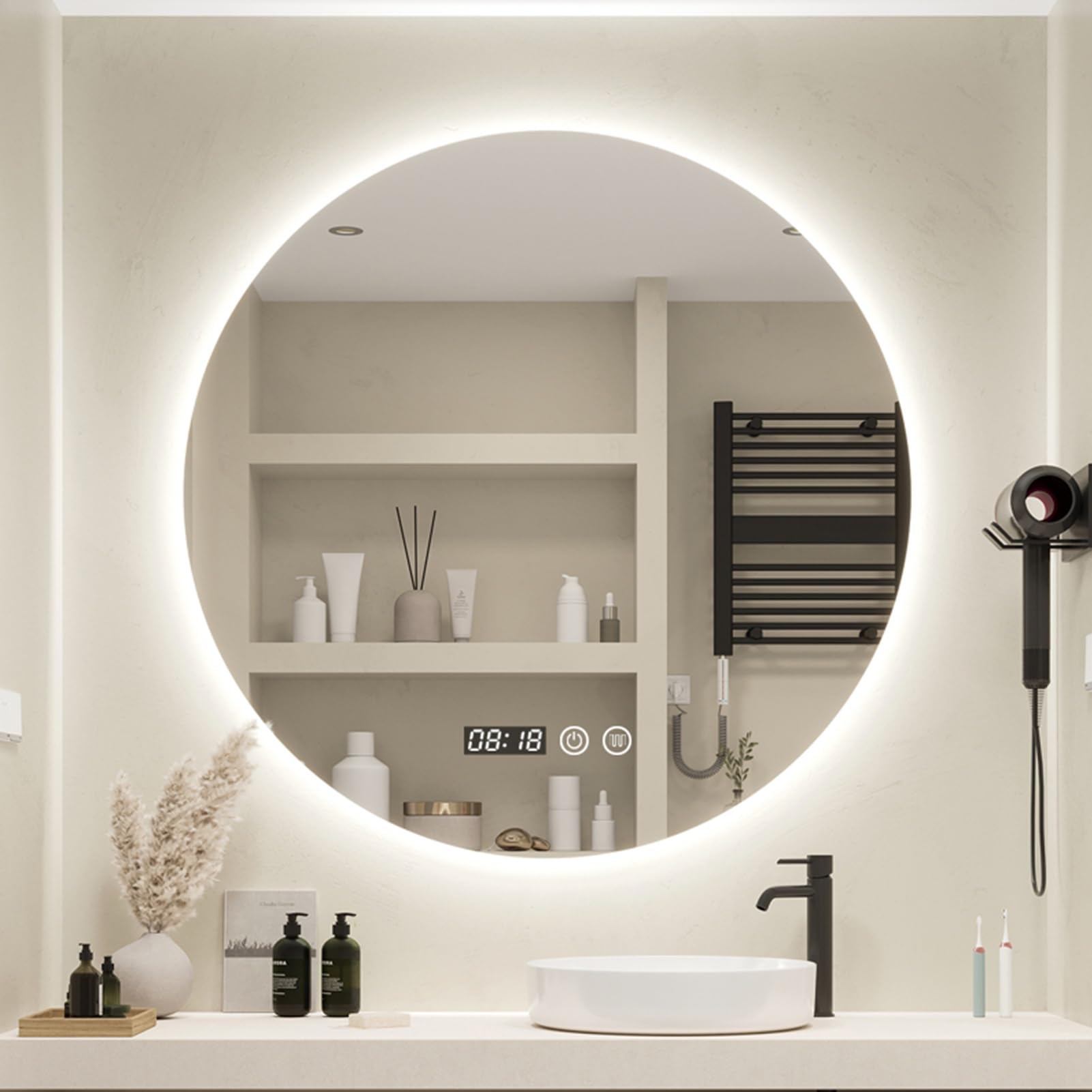 Miroir de salle de bain rond LED YVYKFZD pour illuminer votre routine de chambre