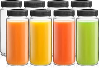 JoyJolt 16oz Glass Juice Bottles with Leakproof Lids & Labels - Set of 8 Reusable Juice Jars for Smoothies, Cold Brew, Fridge Storage
