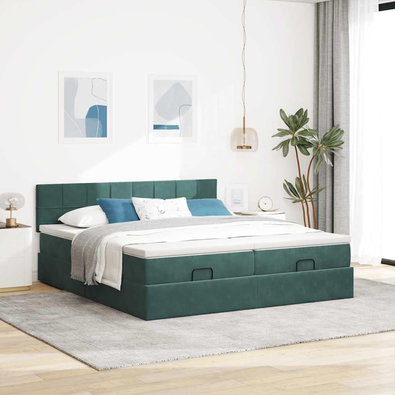 Gecheer Cama Otomana con Almacenamiento y Colchón de Resortes Individuales, Tela de Terciopelo, Luces LED, para Dormitorio y Descanso