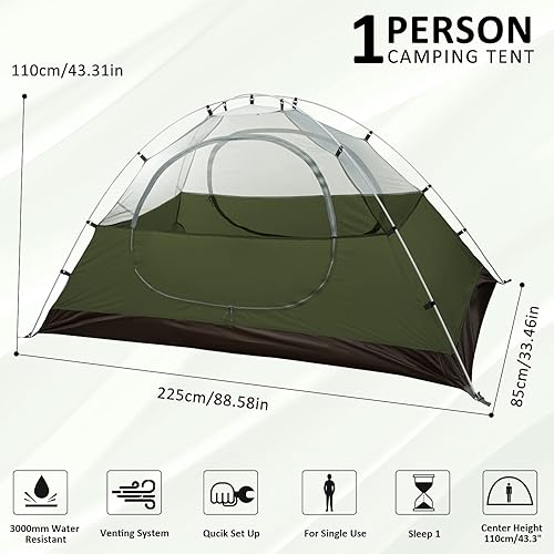 Miniatura 2 de Bessport Camping Tent 1/2 Person Tent Waterproof Two Doors Backpacking Tent Easy Setup Lightweight for Outdoor, Hiking Mountaineering Travel