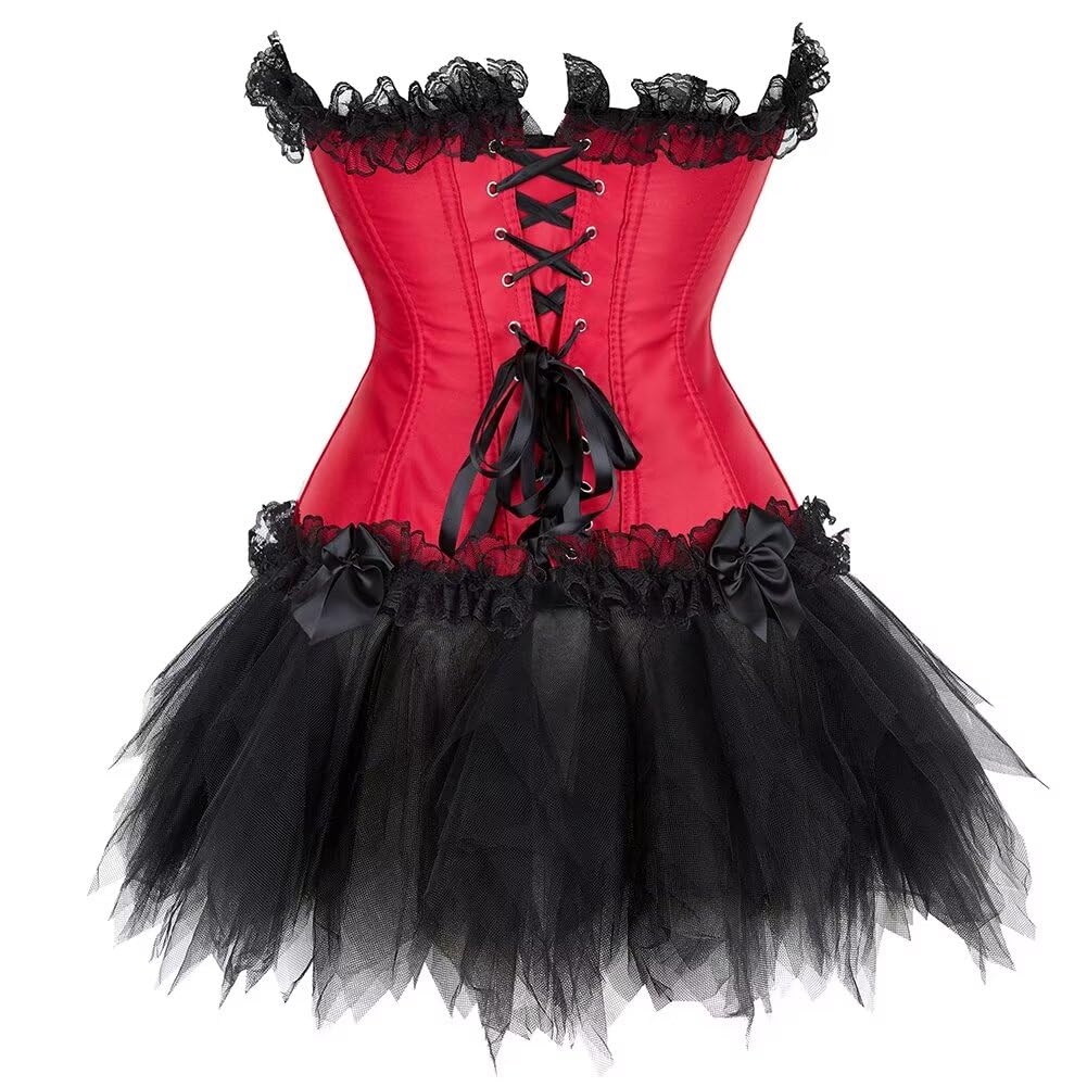 Josamogre Corset Femme Bustier Jupe Robe Dress Sexy Dentelle Floral Guêpière Lingerie Grande Taille Medieval Vert
