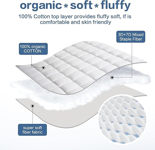 Miniatura 3 de LEISURE TOWN Protector de colchón Twin XL de algodón suave, cubrecolchón acolchado ajustable con bolsillo profundo para colchones de 8 a 21