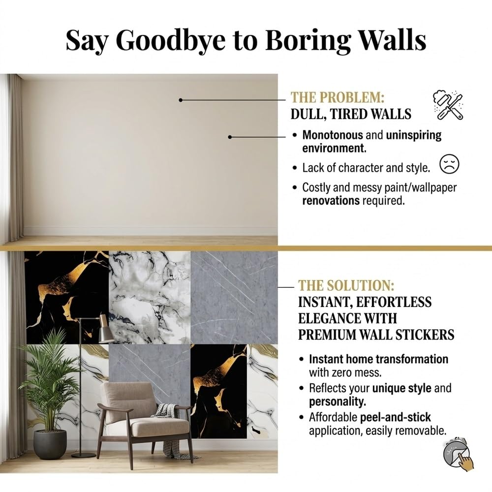 Los paneles de pared de piedra del PVC impermeabilizan las tejas | Protector contra salpicaduras autoadhesivo de 11,81x11,81 pulgadas for sala de estar, revestimiento(Color5,48pcs)