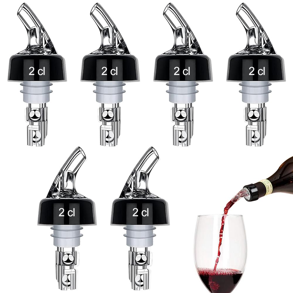 Mizikuu Ferrous 6 Pack Automatic Measured Bottle Pourer, 20 Ml Clear Measured Liquor Bottle Pourers Leakproof Wine Cocktail Dispenser Wine Stoppers Pourers Spirit Pourers Automatic Home Tools Kitchen Barware