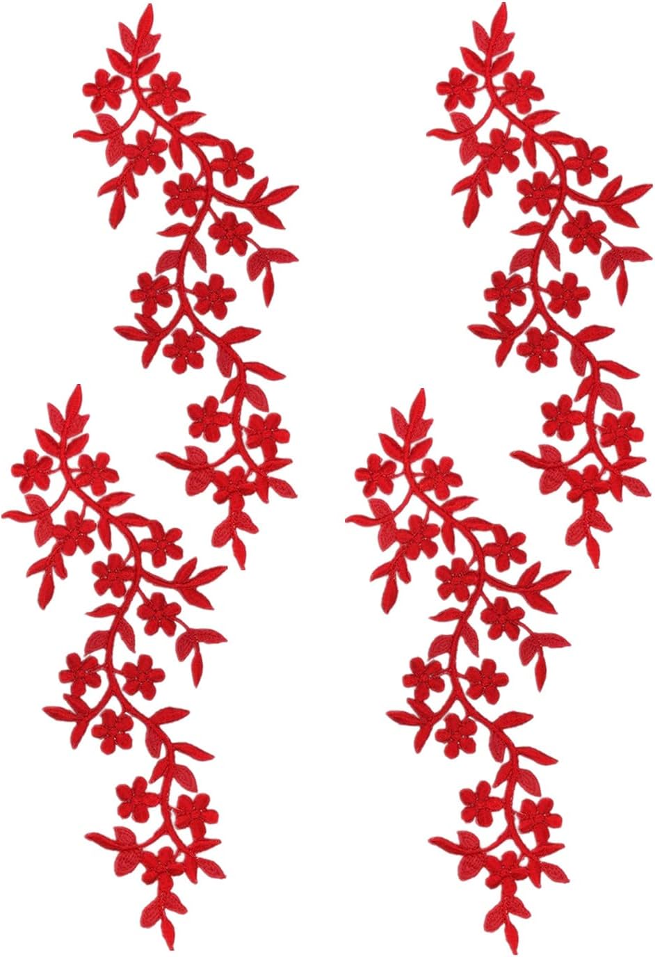 4 Pieces 10x5inch Long Patch Flower Vine with Leaf Iron on Patch Embroided Applique for Garment Curtain Pillow Blanket Trimming Shoes Jeans Clothing Embelishments (White)