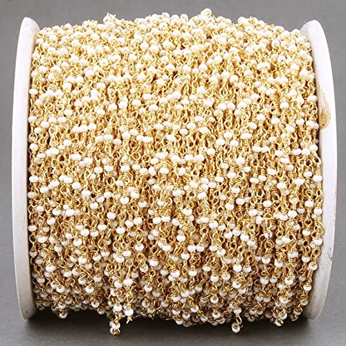 Chaîne chapelet perles de verre 2mm anti-ternissement fil enroulé or 24k