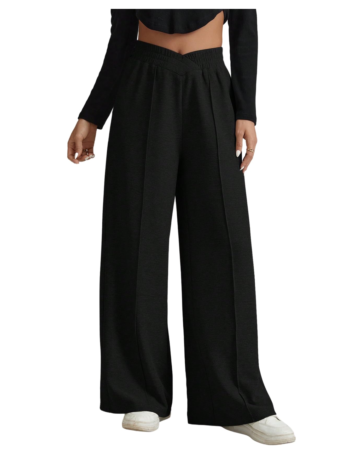 MakeMeChic Womens Plus Size Wide Leg Pants Wrap Elastic Waisted Baggy Y2K Trousers