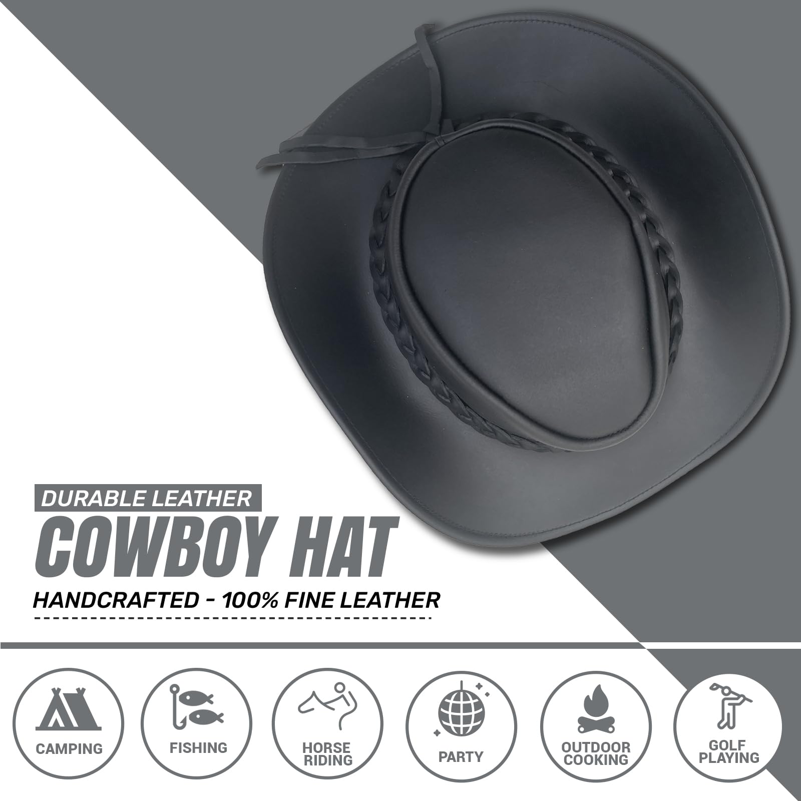 Pamposh Chapeau de Cowboy en Cuir pour Homme Fait à la Main à Large Bord Durable