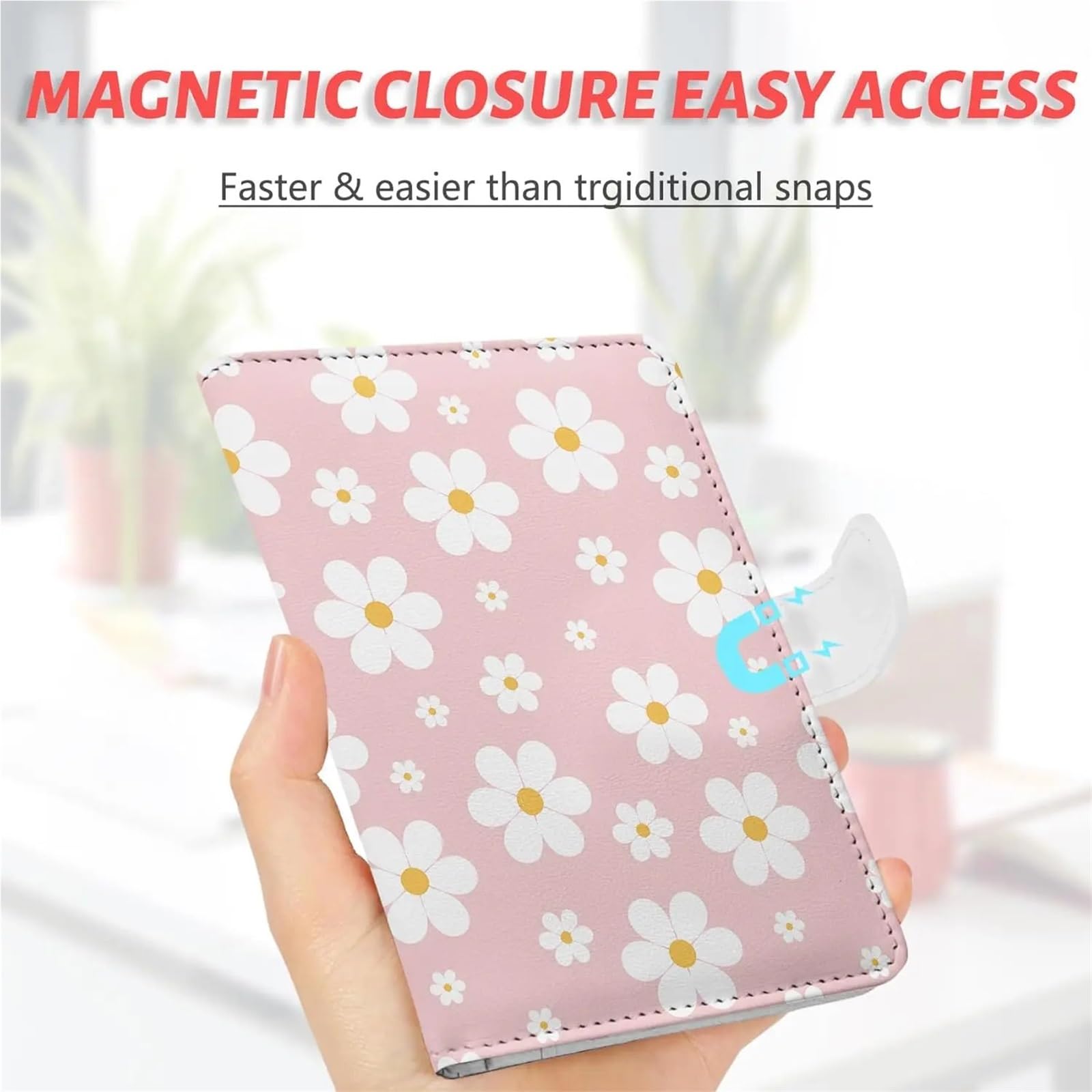 Porta passaporto in pelle con blocco RFID chiusura magnetica e passante for penna for gli oggetti essenziali da viaggio